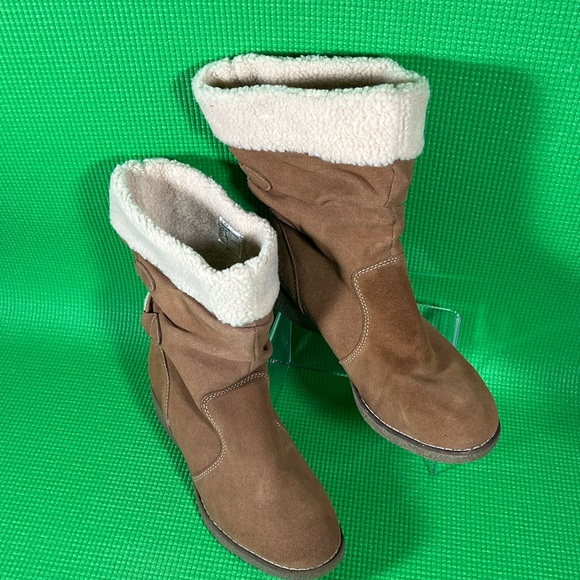 Lands’ End NEW 432794 Camel/Brown Suede Leather Faux Fur Boots Size W's 8 B - Picture 4 of 7